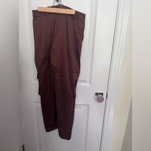 Urban Threads Brown Satin Cargo Trousers